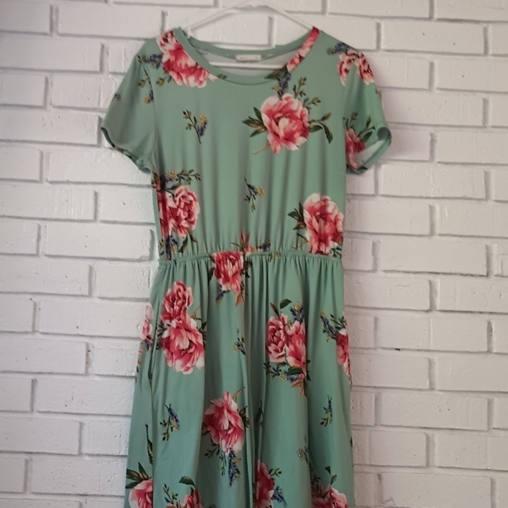 Reb & J Womens Floral Green Dress Size